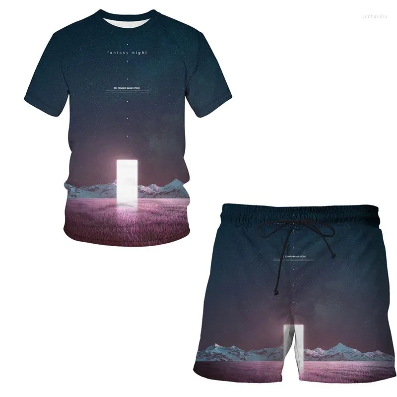 Testes masculinos 2023 Visualização noturna de verão Visualização infantil Terno de mangas curtas de manga curta 3D Man / Woman Casual Fashion Shorts Tops de camisetas