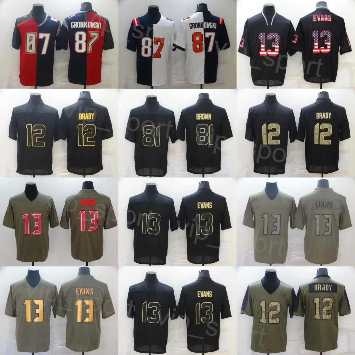 Mens 13 Mike E Football Jersey 12 Tom Brady 87 Rob Gronkowski Uniforme Olive Salute to Service Camo Army Green para fãs de esporte Vapor Untouchable Team Bordado