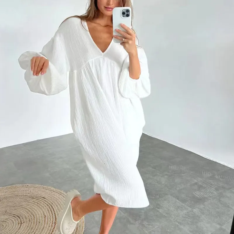 MAVIS – CHIC V-NECK COTTON HEMP SUMMER DRESS