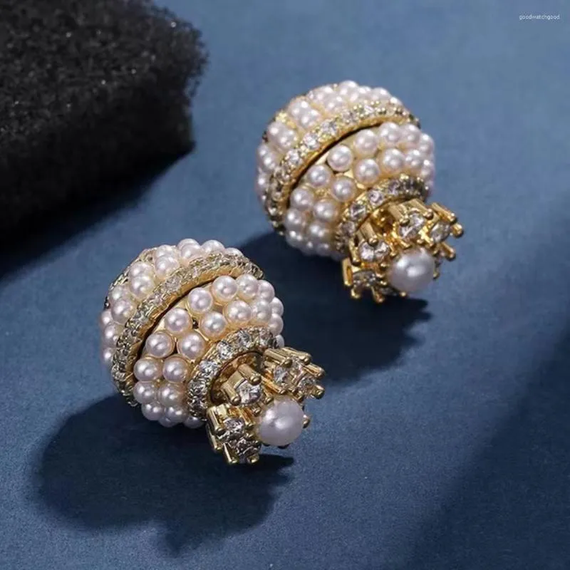 Stud Earrings Korean Fashion Pearl Sweet Elegant Luxury Women's Jewelry Zircon Party Banquet Gift Wholesa