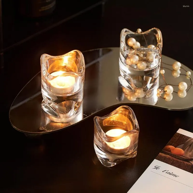 Ljushållare estetik krökta cylindriska hållare bordsdekoration tillbehör transparent glas kopp modern sovrum