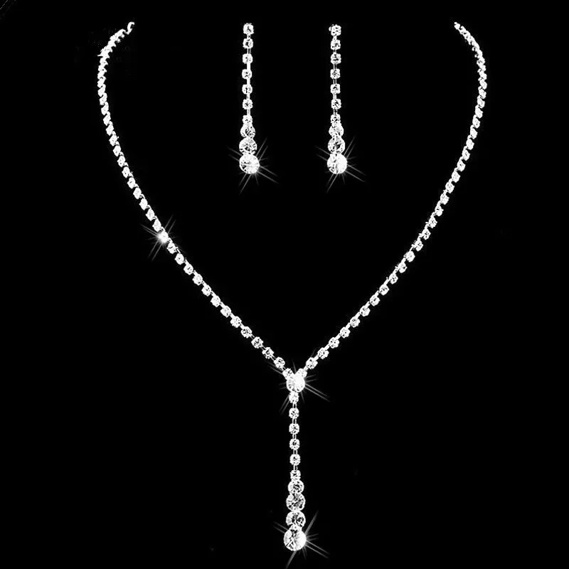 Bling Crystal Bridal Jewelry Set silver plated necklace diamond earrings Wedding jewellery sets bride Bridesmaids Accessories