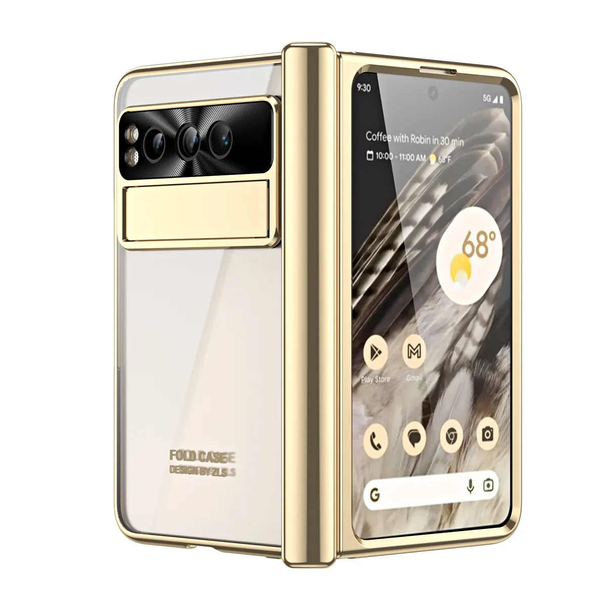 Luxury Plating Transparent Vogue Phone Case för Google Pixel Fold 5G Invisible Bracket Fullt skyddande gångjärn Clear Kickstand Membran Fold Shell med pennplats