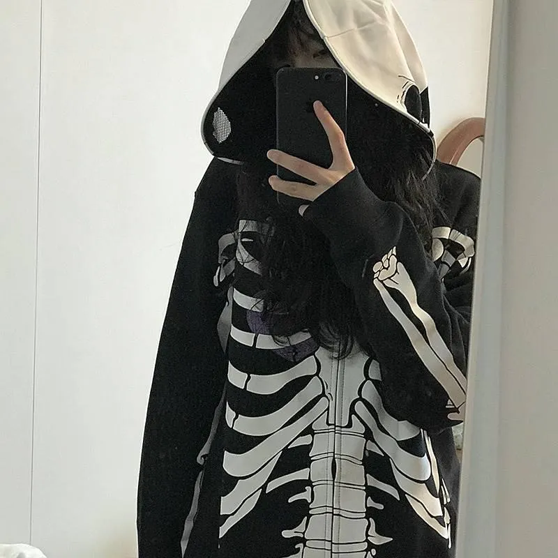 Women's Hoodies Sweatshirts Gothic Sweatshirt Autumn Long Sleeve Zipper Hoodie Oversize Winter Jacket Funny Bone Vintage Clothing Korean Style 230814