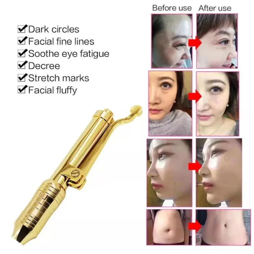 Mesotherapie Gun 24k Gold Hyaluron Stift für Anti -Falten -Lippenhebezerstäubungshauthautverjüngungswaffe mit Adater Noozle370