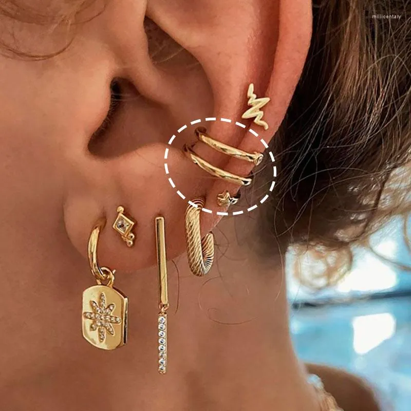 Backs oorbellen minimalistische ins clip voor vrouwen meisje zirkon cz oor manchet niet-piercing nep triple hoepel oorlang trend sieraden cadeau