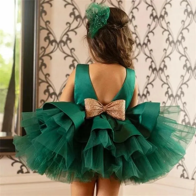 Girl Dresses Green Toddler Baby Dress Big Bow Baptism Skirt Kids First Year Birthday Party Wedding Clothes Tutu Fluffy Gown