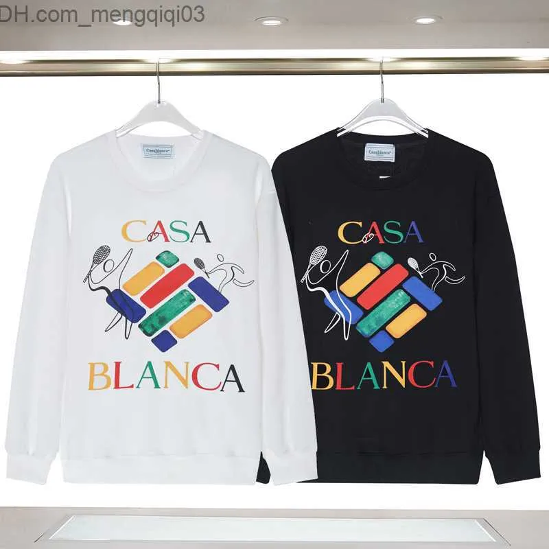 Sweats à capuche masculine Sweatshirts Terry 3xl Casablanca Sweat-shirt simple Drive Drive Tennis Player Colorful Square Pullover Casablanca Women's Sweatshirt Z230817