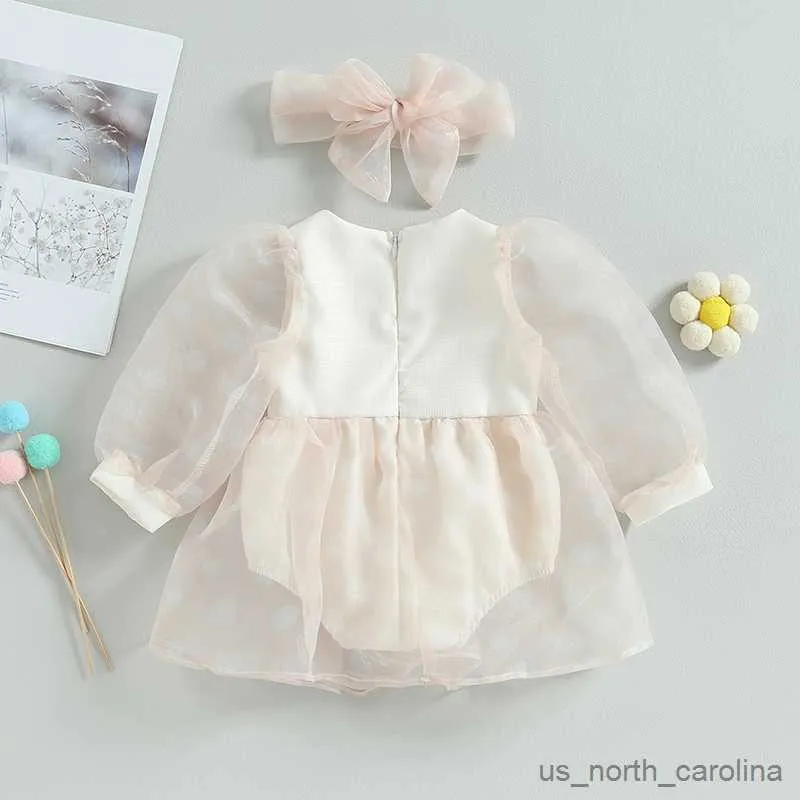 Sukienki dla dziewczyn nowonarodzone niemowlęcie sukienka romonna kropka Drukuj patchwork Długie rękawie Jeskuts Noworodka Ubrania dziecięce Body z opaską R230815