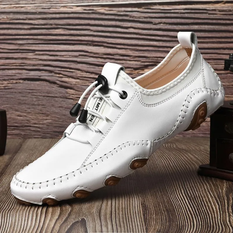 Scarpe eleganti in pelle genuina uomini casual scarpe fatte fatte a mano su mocassini pigri morbidi mocassini a cavità