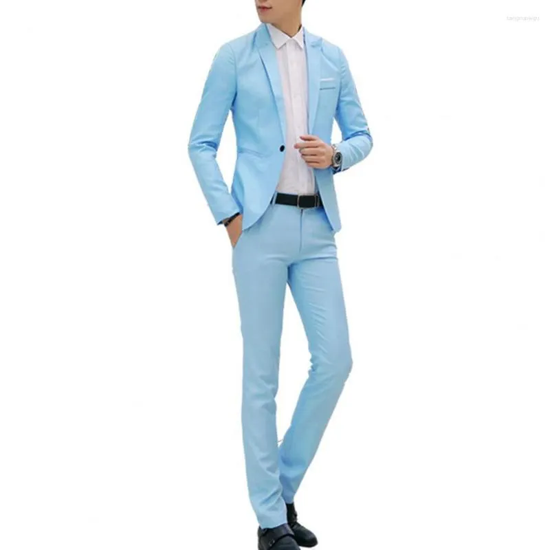 Men's Suits Men Slim Fit Pants Set Stylish Business Suit Lapel With Pockets For Spring Autumn Office Solid Color