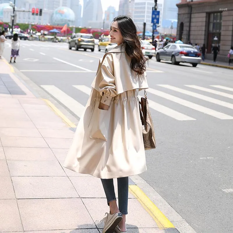 Chic England Style Korean Trench Coat Female With Waist