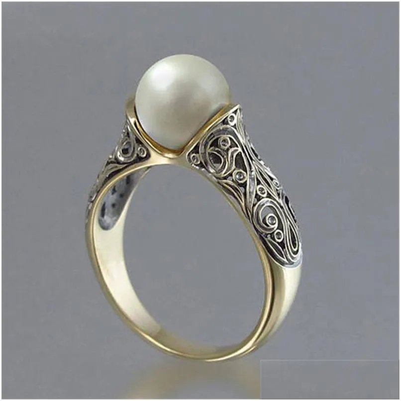 Met zijstenen Oude 14K GOUD GOLD PEARL RING Dames Royal Elegant sieraden Verjaardag Geschenken US SIZE 6 7 8 9 10 Drop levering DHL5X