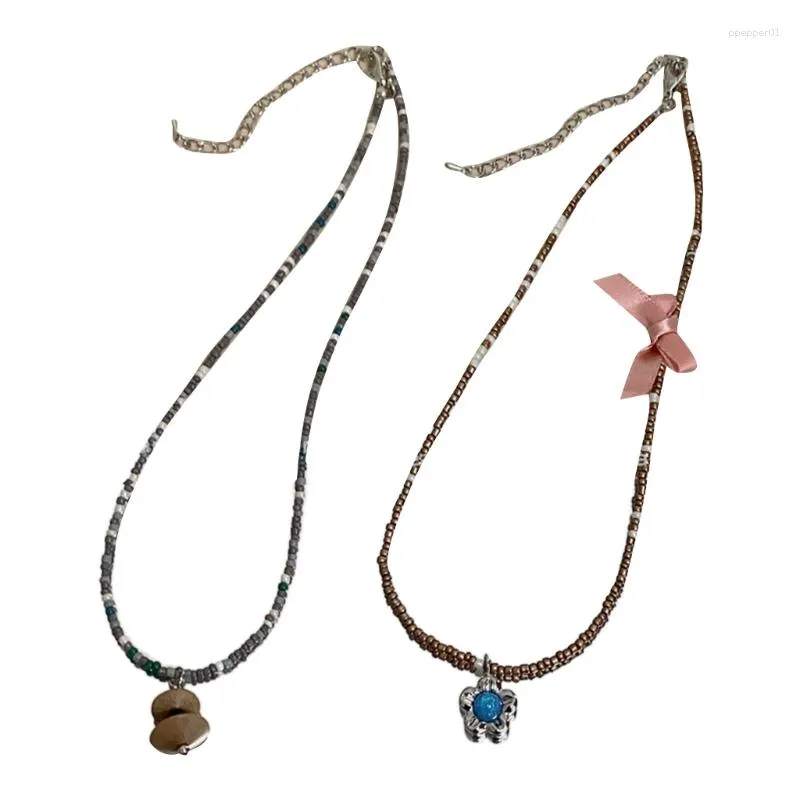 Hanger kettingen mode handgemaakte zaad kralen ketting voor vrouwen zoete bloem zomermeisjes choker kraag jewelly cadeau