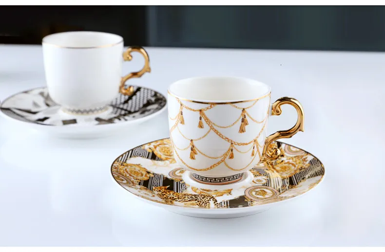 DHgate.com:Gold Handle Espresso Coffee Mug Set with 2