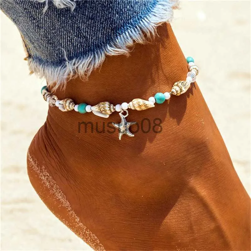 Anklets nya skalpärlor Starfish Anklets för kvinnor Beh Anklet Leg Belett Handgjorda Bohemiska fotkedjor Boho smycken Sandaler gåva J230815