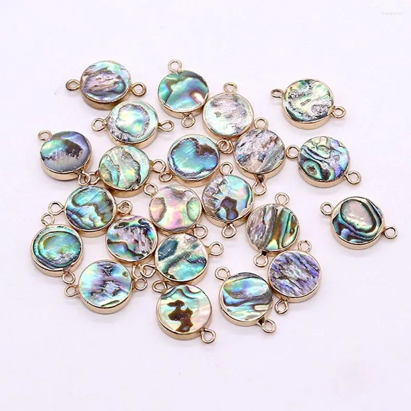 Hanger kettingen natuurlijke abalone shell connector charmes plat rond schijfvormig voor sieraden maken ketting armband DIY