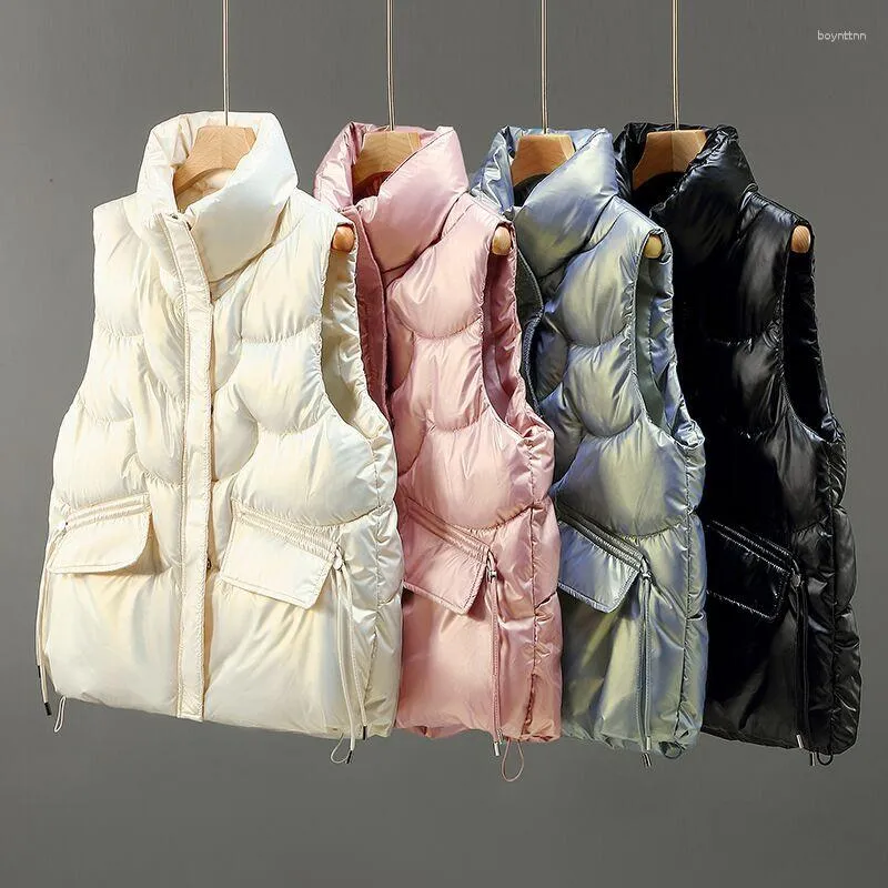 Women's Vests 2023 Winter Waistcoat Fashion Pink White Waterproof Warm Down Vest Jacket Female Green Loose Sleeveless Padded Coat