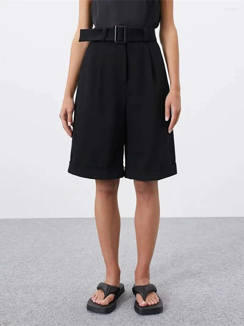 Pantaloncini da donna Estate 2023 Pendolari europei e americani Stile minimalista neutro Abbigliamento casual a vita alta nero