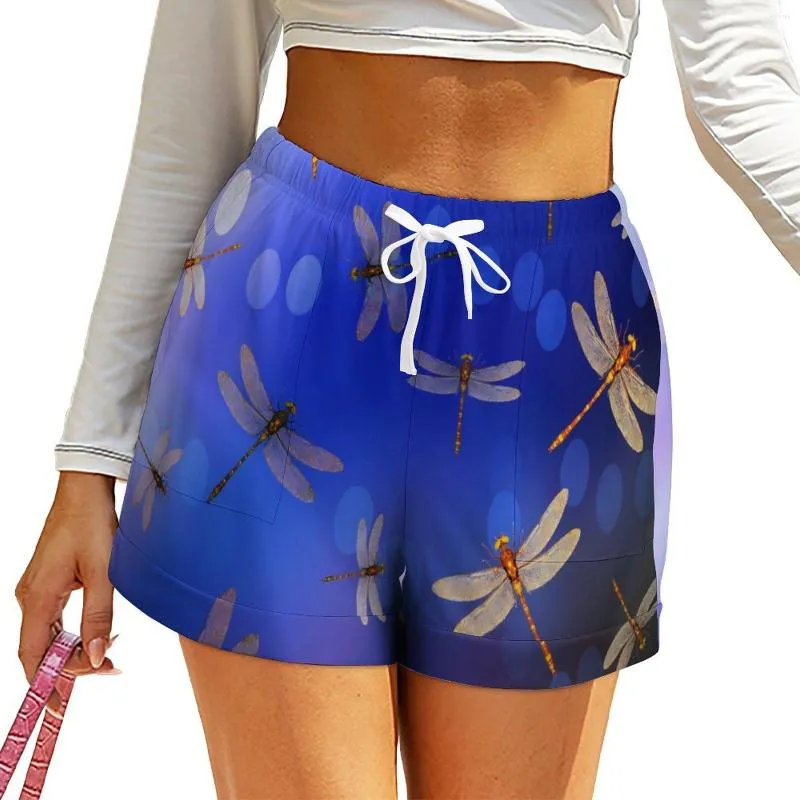Dames shorts blauwe Dragonfly gradiënt Pirnt Modern Spring Patroon Korte broek met zakken Casual Bottoms 2XL 3XL