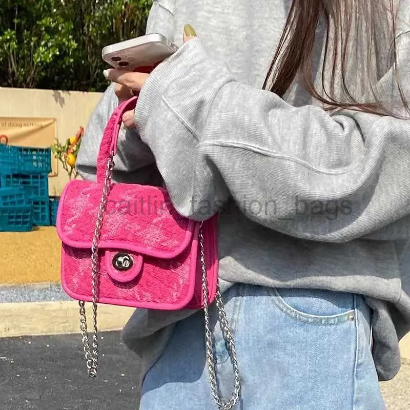 Axelväskor kedja med liten fyrkantig väska med hösten rutig textur Diagonal korsa europeisk stil en axelhandväska Caitlin_fashion_bags