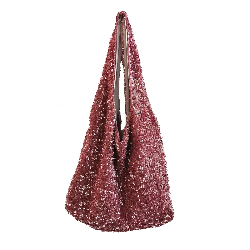 Вечерние сумки в японском стиле Женская модная сумка через плечо с блестками Большая вместительная женская сумка-тоут с блестками из бисера Русалка Рука Розовый 230814