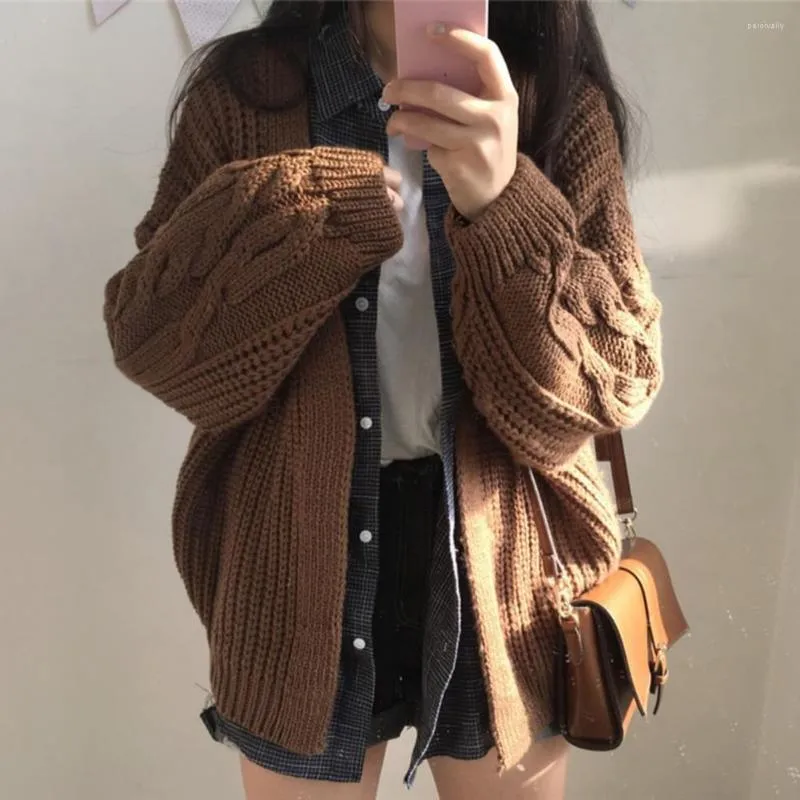 Women's Knits Women Winter Knitted Coat Sweater Cardigan Thick Solid Color Long Twisted Sleeve Soft Elastic Loose One Size Warm Lady Jacket