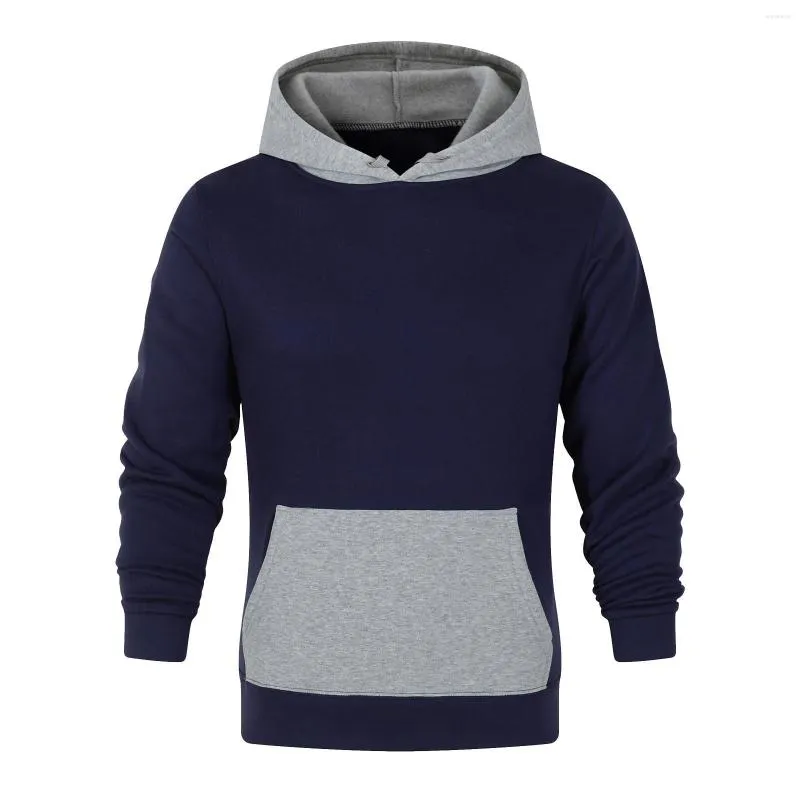 Men's Hoodies Korean Sweater Coat Solid Color Mens Matching Pocket Hooded Pullover Clothes High Neck Long Sleeve Sportwear Colorblock