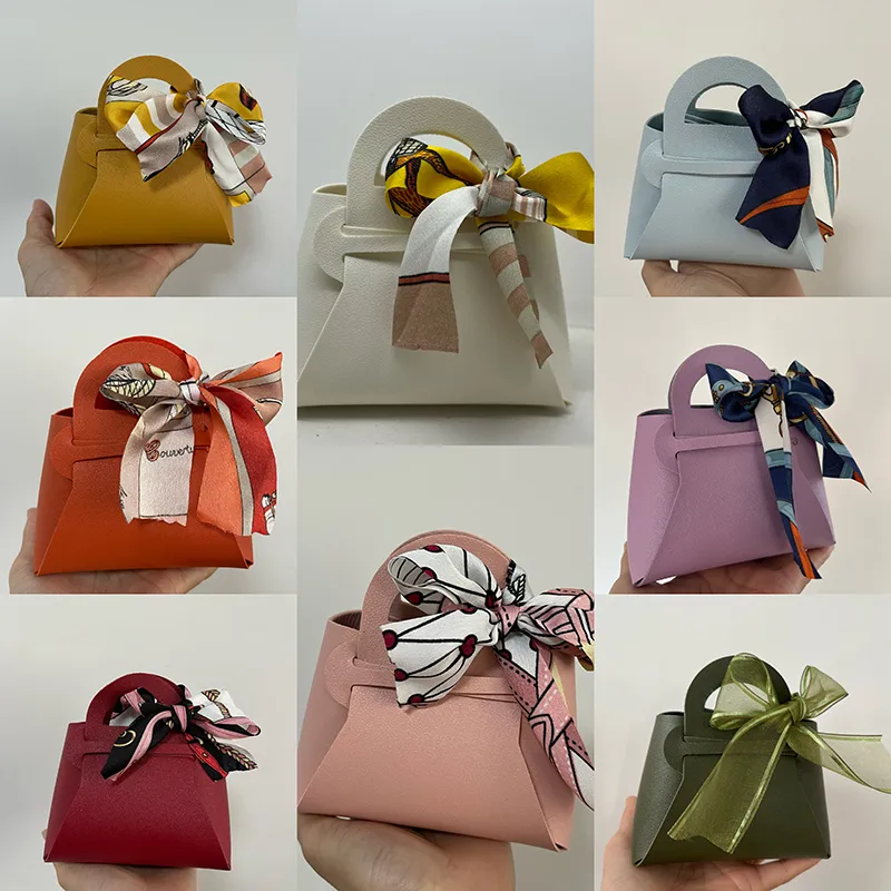 Sacchetti regalo in pelle Borsa per imballaggio a nastro a fiocco borse per le distribuzioni del matrimonio borse per imballaggi di caramelle natalizi mini borsetta