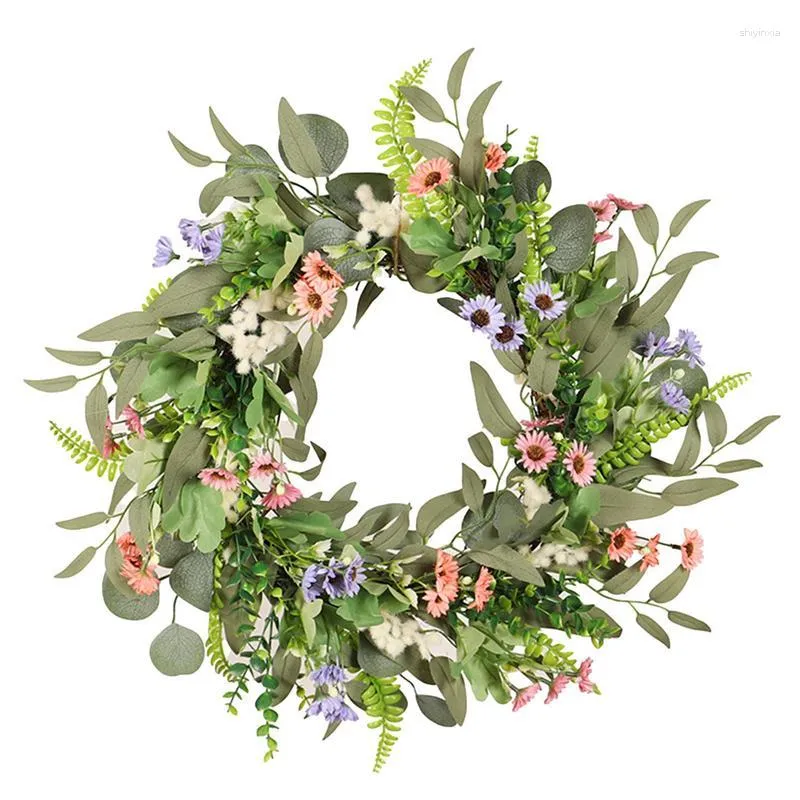 Decoratieve bloemen Spring deur krans nep groene eucalyptus kransen zomerseizoen slinger voor veranda boerderij home decor 20 inches