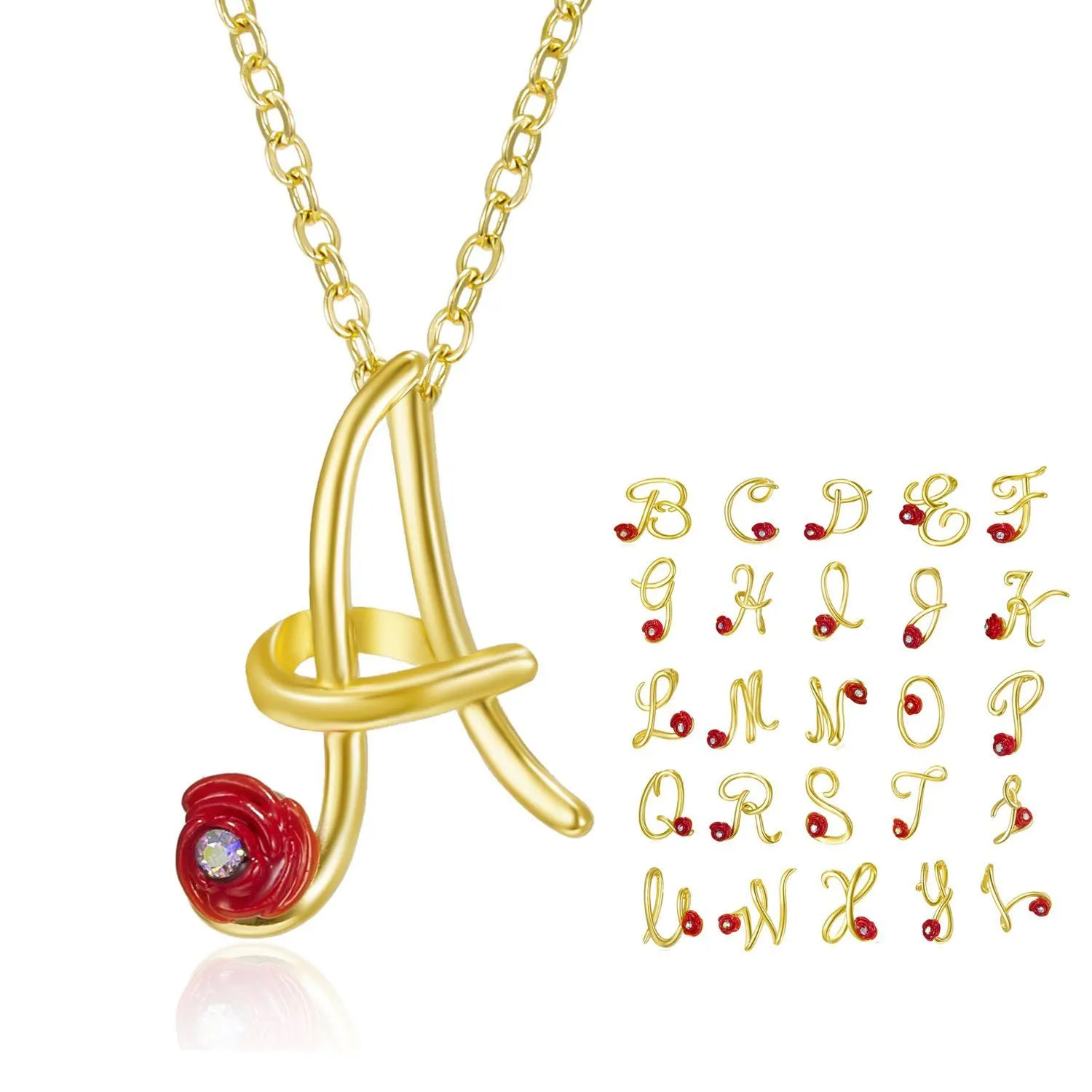 Hänge halsband ny mode röd ros initial halsband uttalande brev kedja flickor alfabet hängande älskare smycken för kvinnor släpp dh0zj