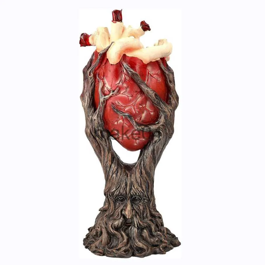 Nieuwe items Rode Anatomical Heart Tree met Greenman Trunk Statue Figurine Gothic Ornament Crafts Sculptuur voor Halloween Home Decoratie J230815