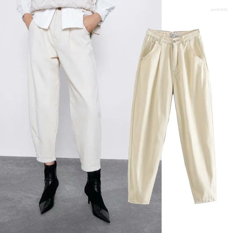 Pantaloni da donna ZA 2023 Spring Autumn Autumn Solido beige jeans skinny jeans women high waist matit pantaloni casual streetwear