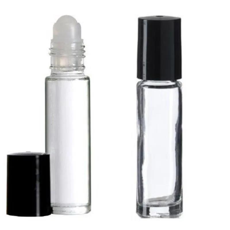 Rolo de vidro de 10 ml 1/3 onças em frascos vazios de perfume de aromaterapia - recarregáveis finos com tampa transparente Tvgba