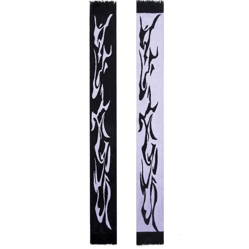 Szaliki Kpop Nieregularny wzór Jacquard Women Knitted Scarf Y2K Gothic Grunge Czarna biała frędzla szalik zima luksusowy szal 230815