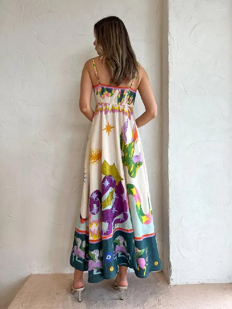 Casual Dresses Elegant Print Colorful Womens Dress High Waist Spaghetti Straps Backless Sexy A Line Ladies Summer Beach Vacation Robe From 16 39 DHgate