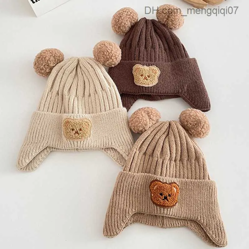 Caps Chapéus chapéu de bebê meninos sólidos e meninas desenho animado urso padrão inverno chapéu de malha de malha chapéu de urso quente infantil chapéu z230815