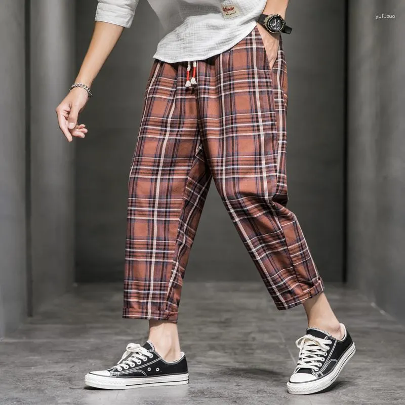 Herrenhose Chinesischer Stil Baggy Black Plaid Casual Herren Streetwear Harem Männliche karierte Hosen plus Größe Männer Jogger