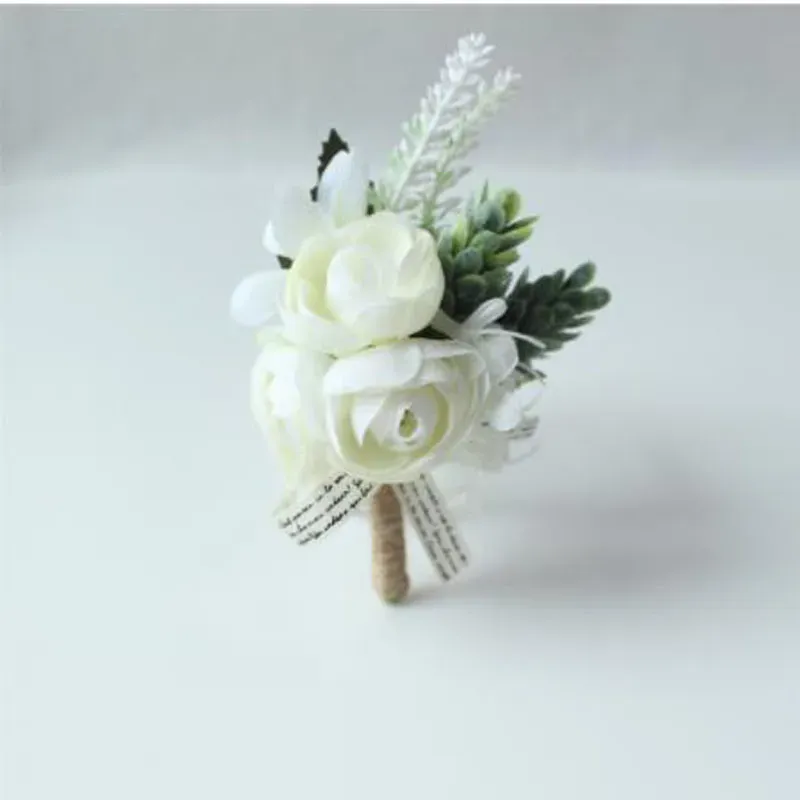 Wedding Corsages and Boutonnieres Artificial Roses Silk Groom Boutonniere Flower Groomsman Buttonhole Mariage Accessories