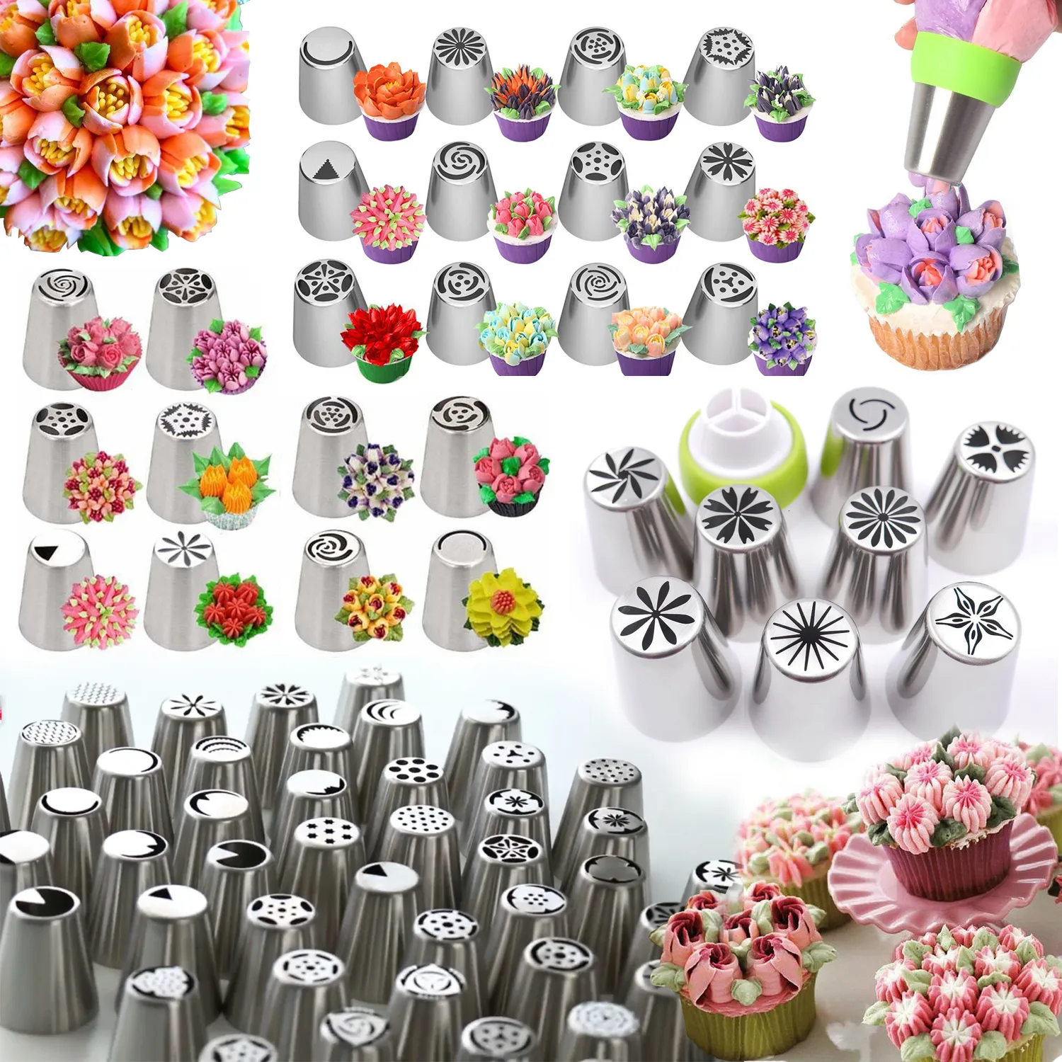 Cake Tools 39 st Set Set rostfritt stål Flower Russian Tulpan Icing Piping Munstycken Cream Pastry Decorating Tips Kök Cupcake 230814