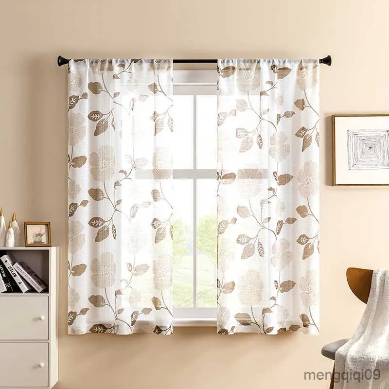 Curtain XUNTUO Modern Print Leaves Short Sheer Curtains for Living Room Bedroom Room Tulle Cortinas for Kitchen Window Treatment Drapes R230815