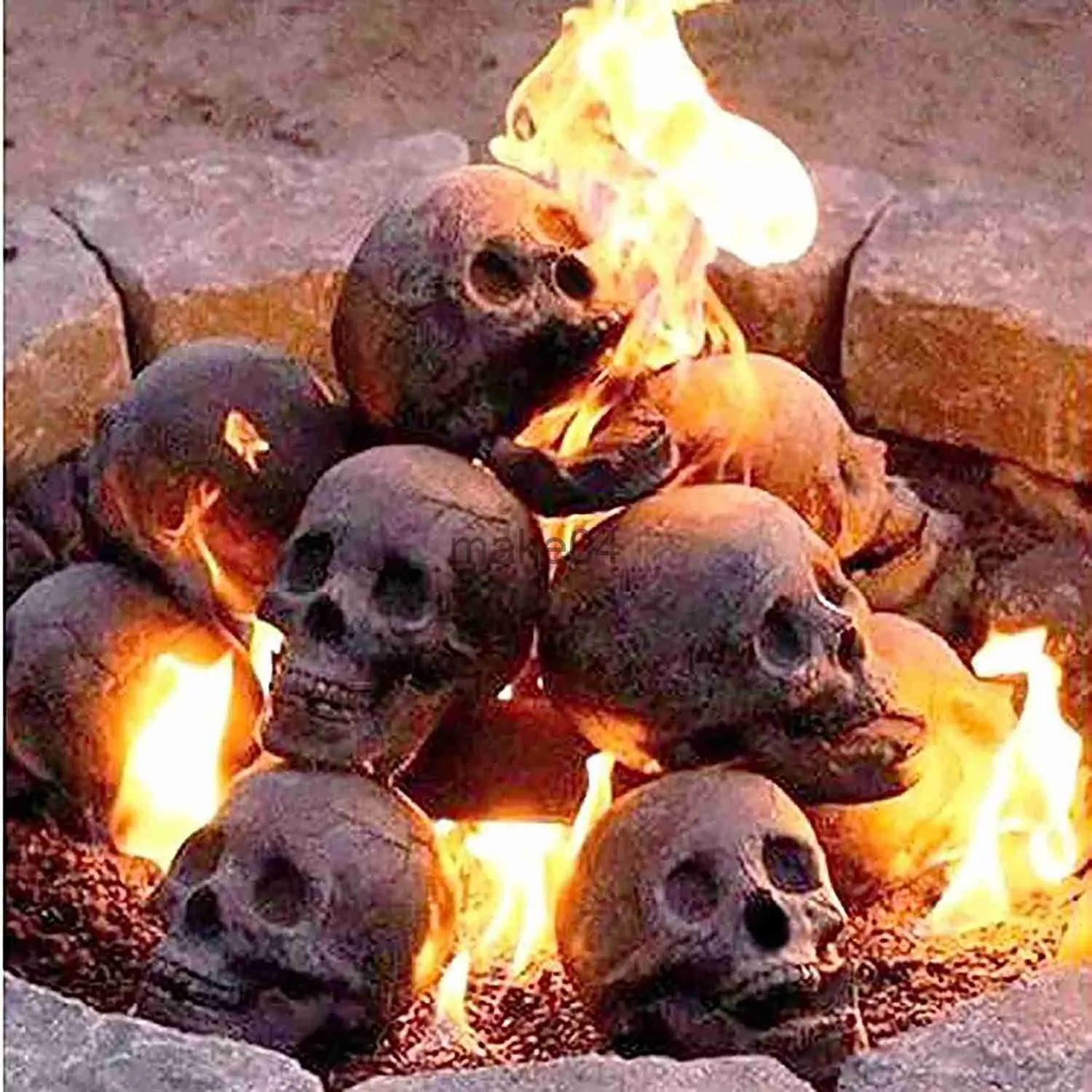 Новизные предметы 5pcs Хэллоуин Огненные ямы черепа Украшение многоразовое скелетное пламя огневая смола для костра камина и симуляция печи J230815