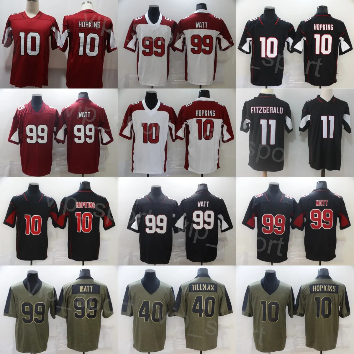 MANS 99 JJ Watt Jersey de futebol Retro 40 Pat Tillman 10 DeAndre Hopkins Volte o relógio para fãs de esportes Exército Green Saudia para servir bordado de algodão puro