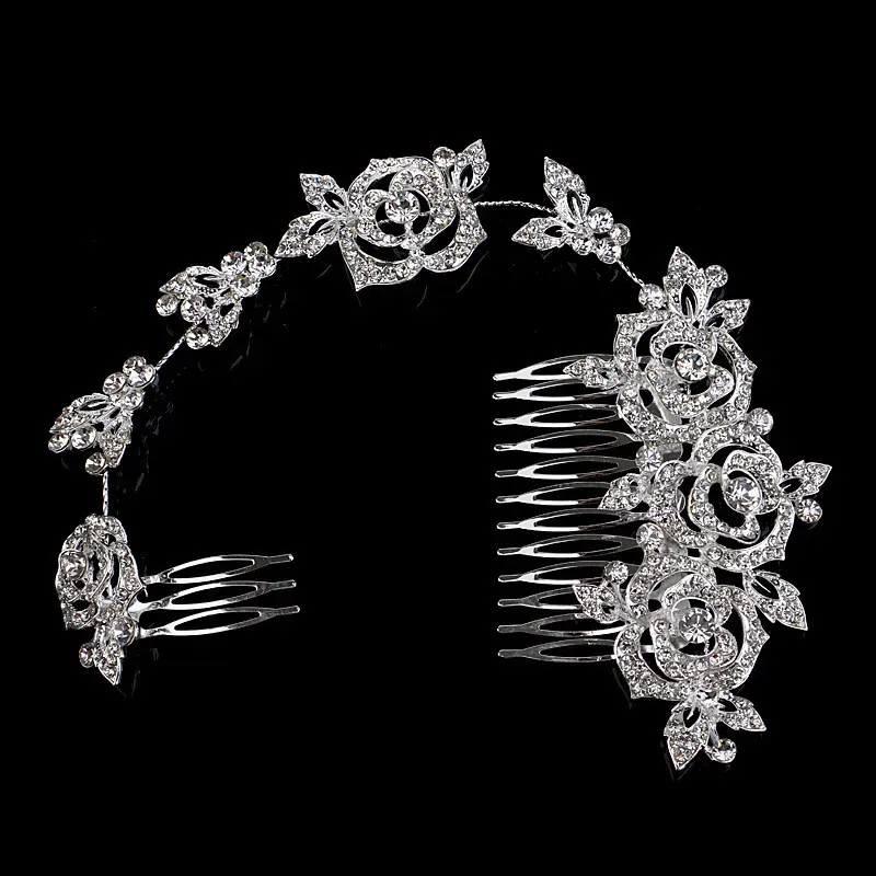 Ny ankomst Fairy Floral Bridal Comb Crsytal Rhinestone Wedding Party Accessories Formell Alloy Event Headpiezzzz