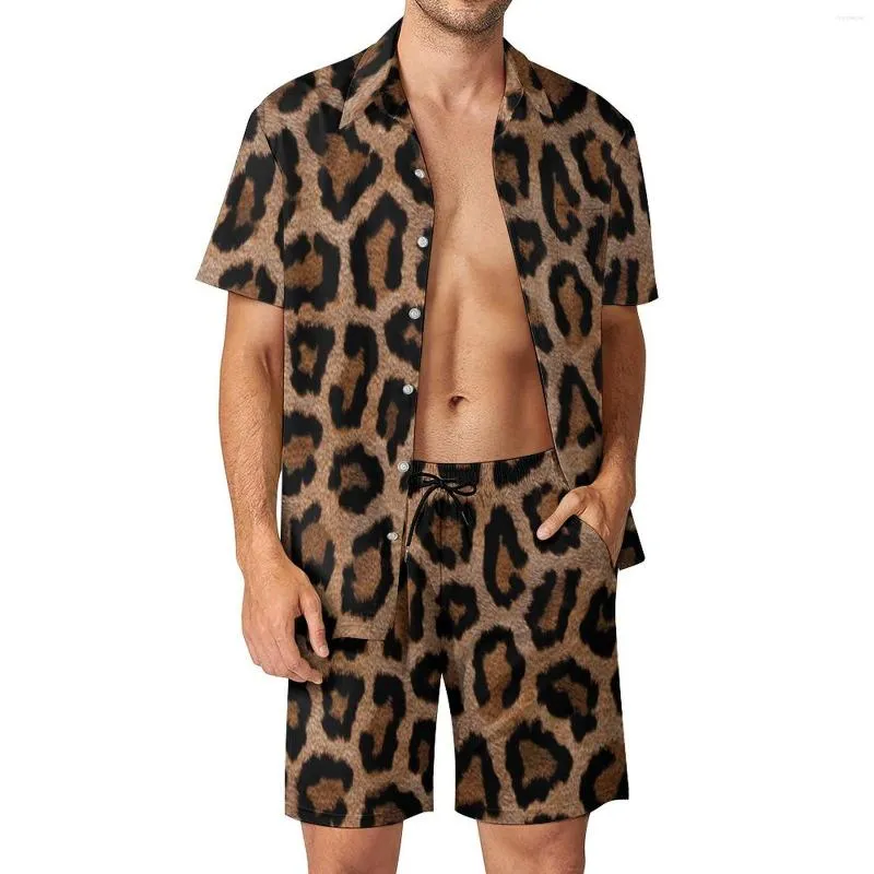 Herren Tracksuits Animal Print Men Sets Spotted Leopard Casual Shorts Sommer Streetwear Beachwear Shirt Set kurzarmes Design Übergroßer Anzug