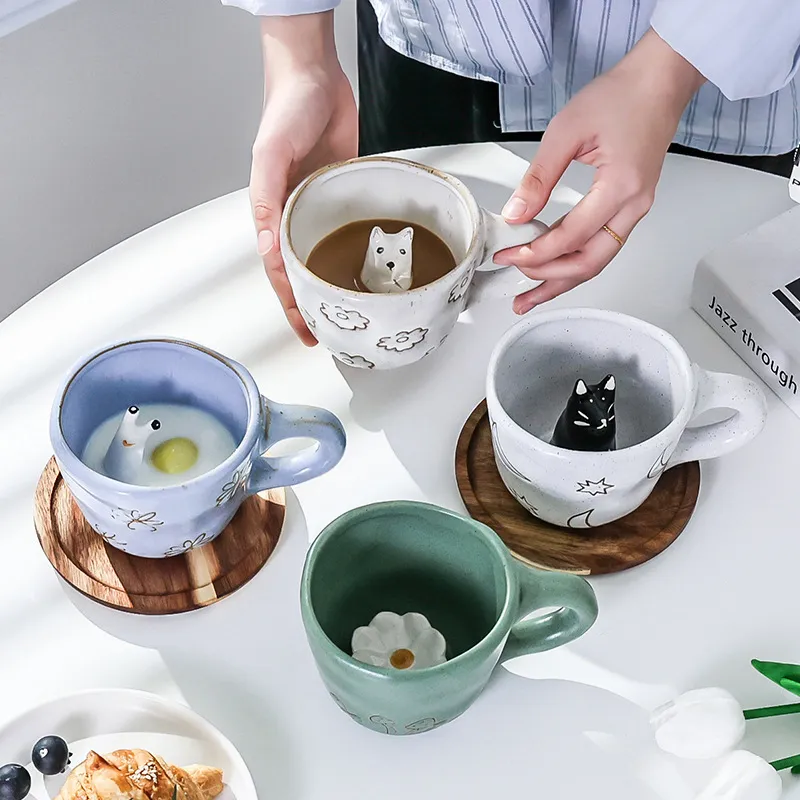 Kubki 360 ml Kreatywne urocze ręcznie robione 3D ślimak stokrotka kot kawa kawa ceramiczna śmieszna kreskówka herbata herbaty kubki unikalne prezenty urodzinowe 230815