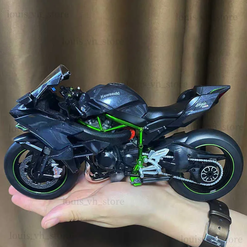 1 9川崎H2Rニンジャオートバイシミュレーション合金モーターサイクルモデルショックアブソーバーサウンドとライトコレクションおもちゃカーキッドギフトT230815