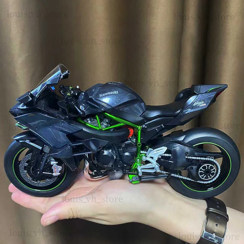 1 9 Kawasaki H2R Ninja Motorcyklar Simuleringslegering Motorcykelmodell Stötdämpare Sound and Light Collection Toy Car Kid Gift T230815