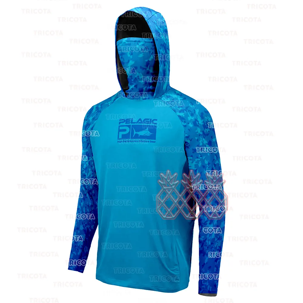 T-shirt per esterni camicie con cappuccio pesca pelagiche Copertina per maniche lunghe Abbigliamento da pesca uomo UV Protezione Magliette traspirabili Magliette CAMISA PESCA 230814
