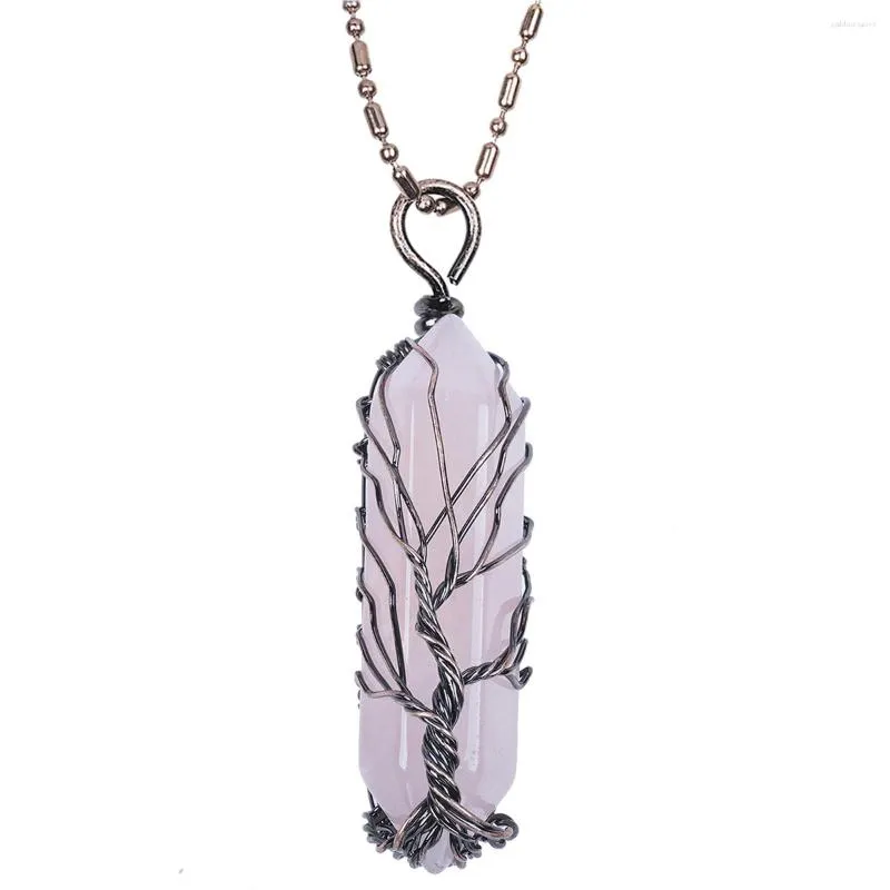 Collane con ciondolo in ametista naturale, pietra di cristallo curativa Reiki, colonna esagonale, bacchetta a doppia punta, collana fai da te_voghion.com